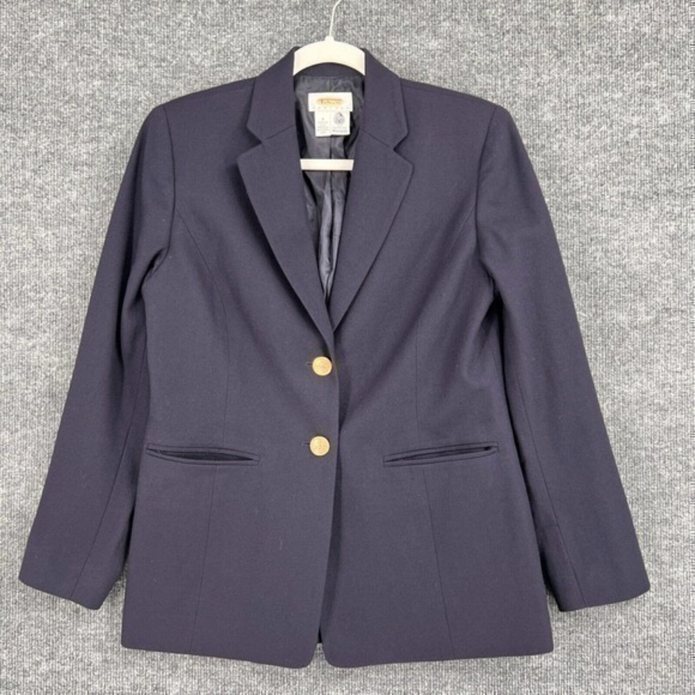 Vintage Talbots Blazer Womens 4 Petite Navy Gold Buttons Wool 2 Button Lined